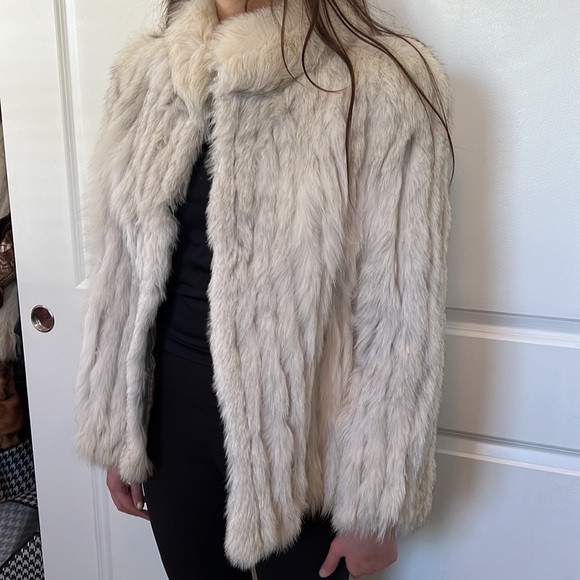 Vintage 80s light grey off white FOX stripe jacket L - Picture 4 of 11